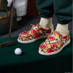 ⛳👟 Brand New Hey Dude Caddy Shack Slip-On Men's Shoes US Size 10 Golf Red Plaid